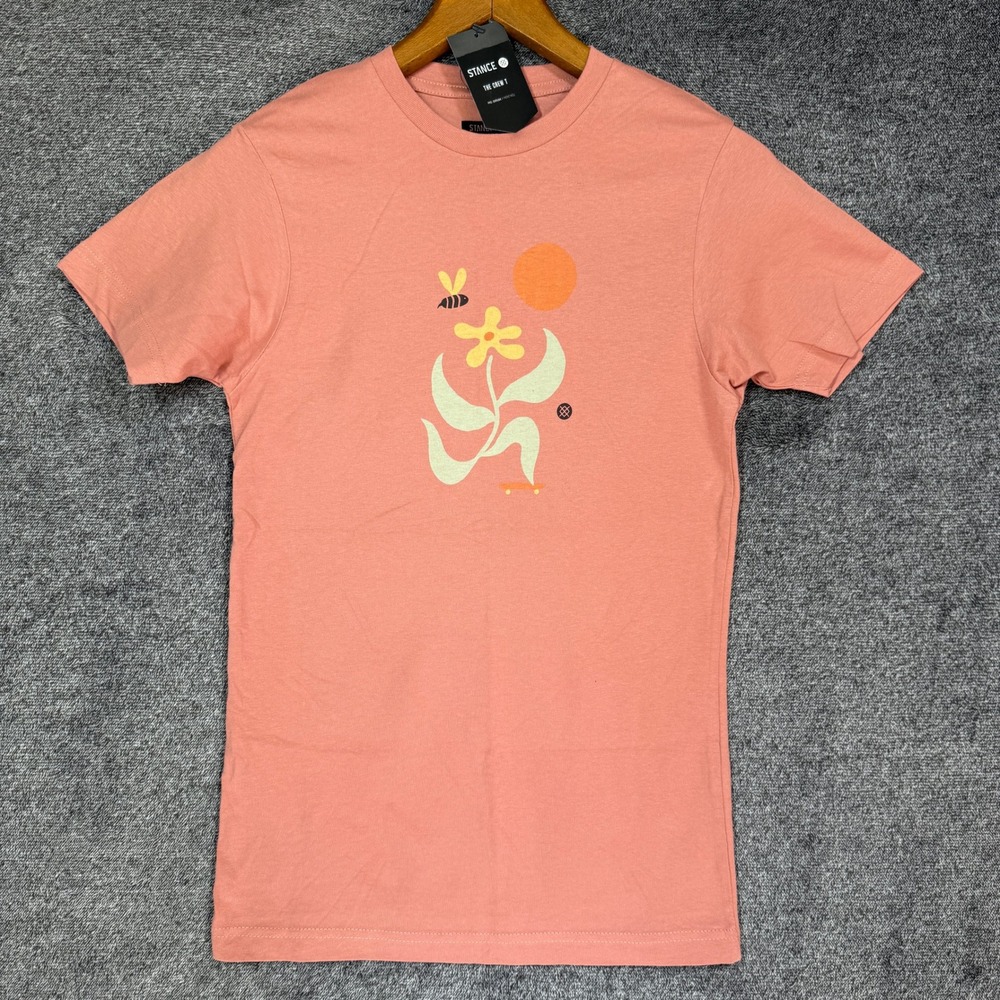 Stance Shirt Womens XS Petal Pusher Graphic T-Shirt Pink Cotton Crew Neck NWT